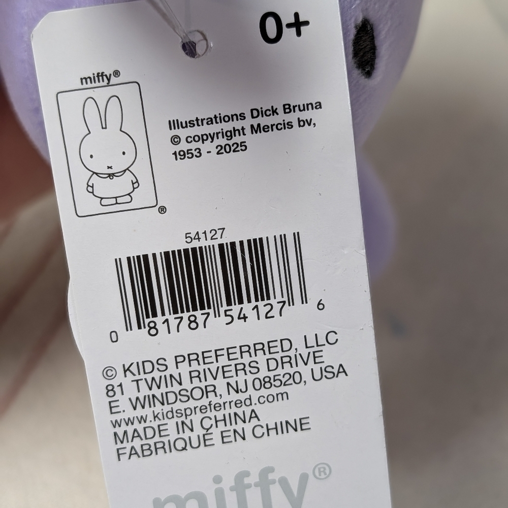 6 inches tall MIFFY lilac plush stuffed toy NEW with tags - Picture 7 of 10
